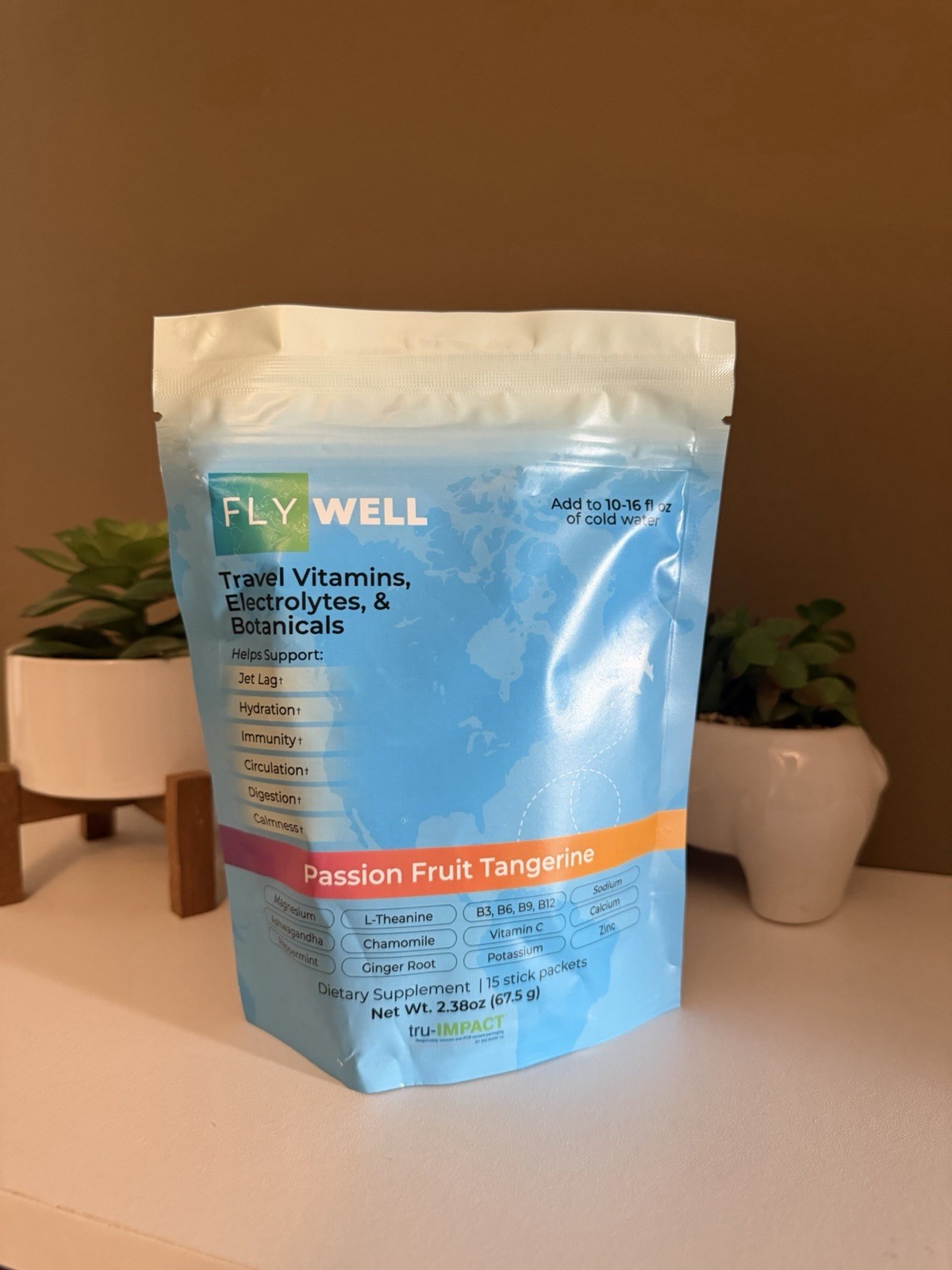 FlyWell Electrolytes Powder Passion Fruit Tangerine Jet Lag 15 Sticks