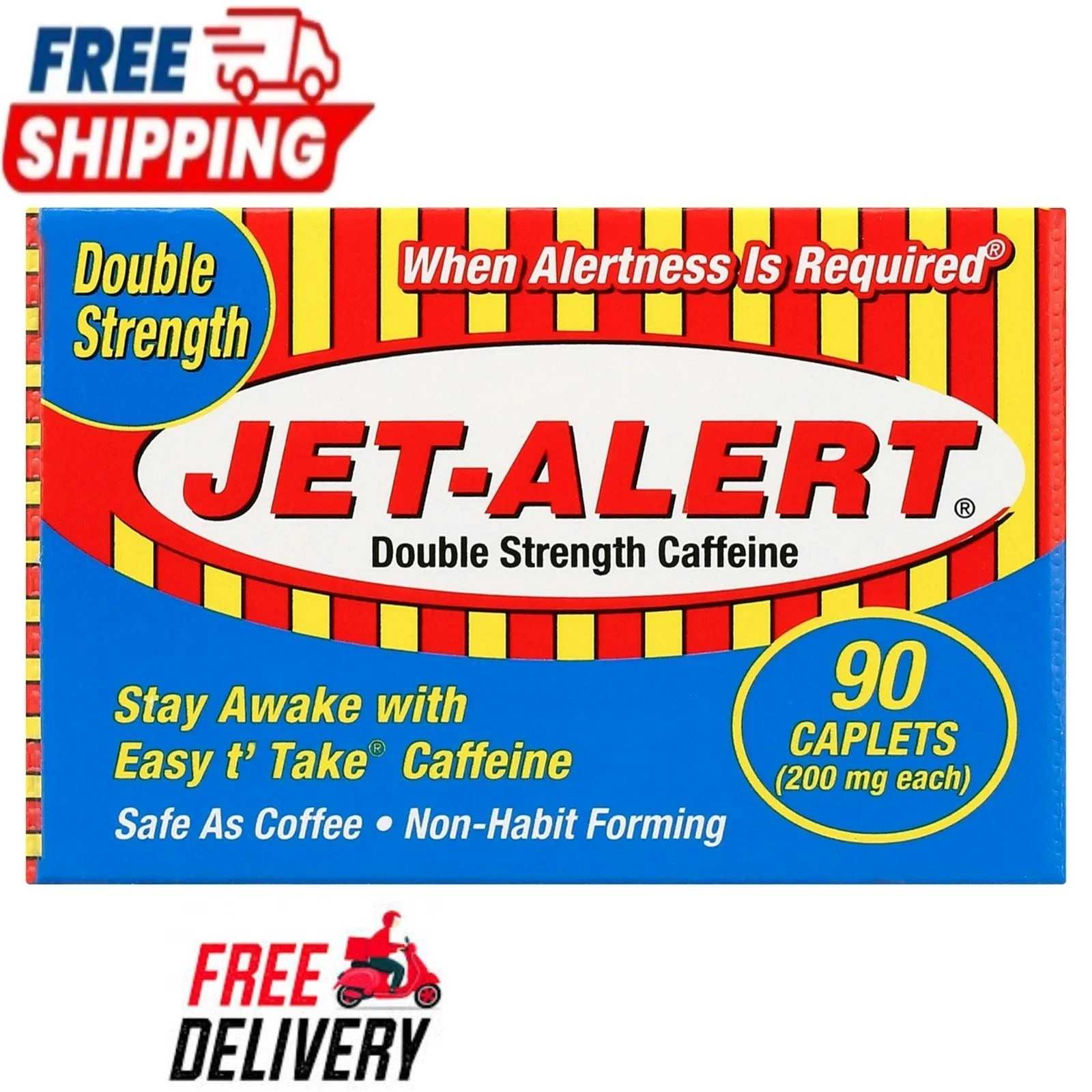 Jet-Alert Double Strength Caffeine 200 mg Caplets, 90 Ct