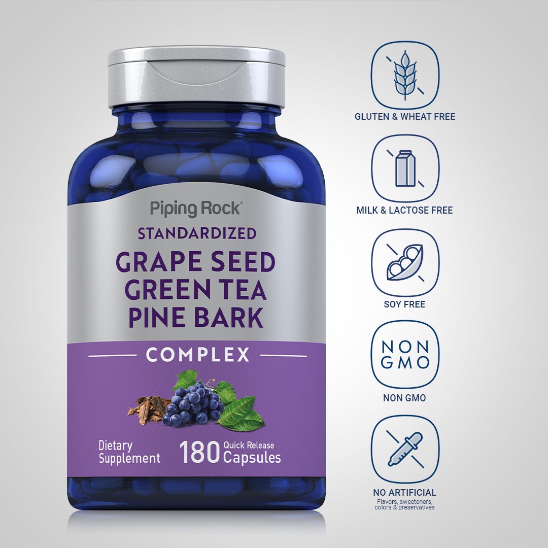 Grape Seed, Green Tea & Pine Bark Complex | 180 Capsules | by Piping Rock