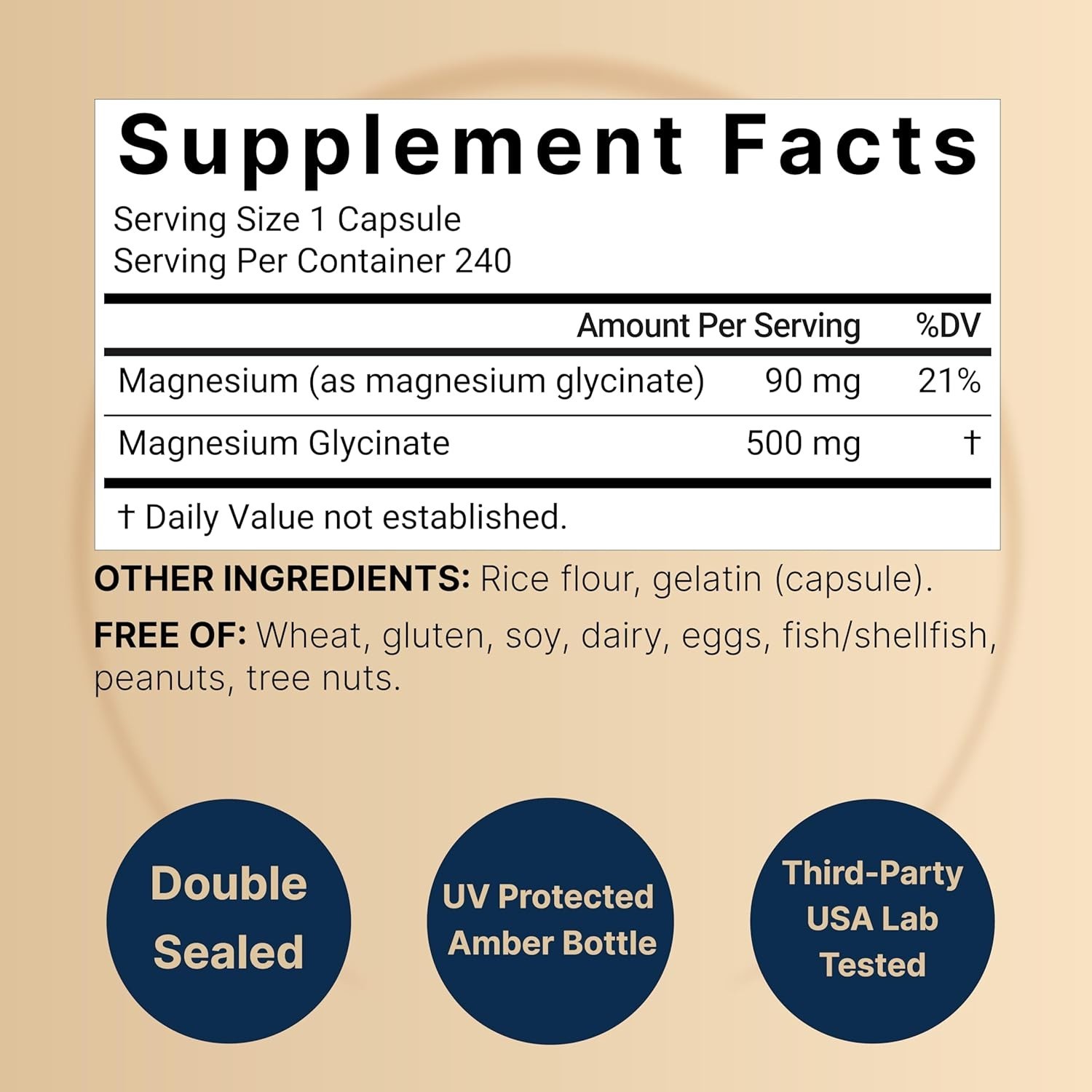 Naturebell Magnesium Glycinate Capsules 500mg | 240 240 Count (pack of 1)