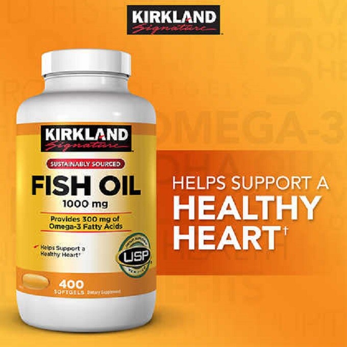 Kirkland Signature Fish Oil 1000 mg., 400 Softgels & 300mg Omega-3 – FREE SHIP
