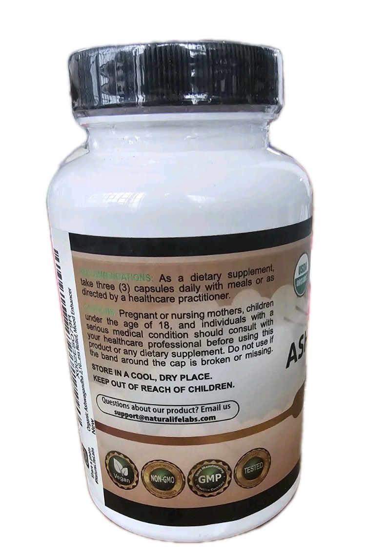 NaturaLife Labs Organic Ashwagandha 2100 mg per Serving 100 Count 08/27