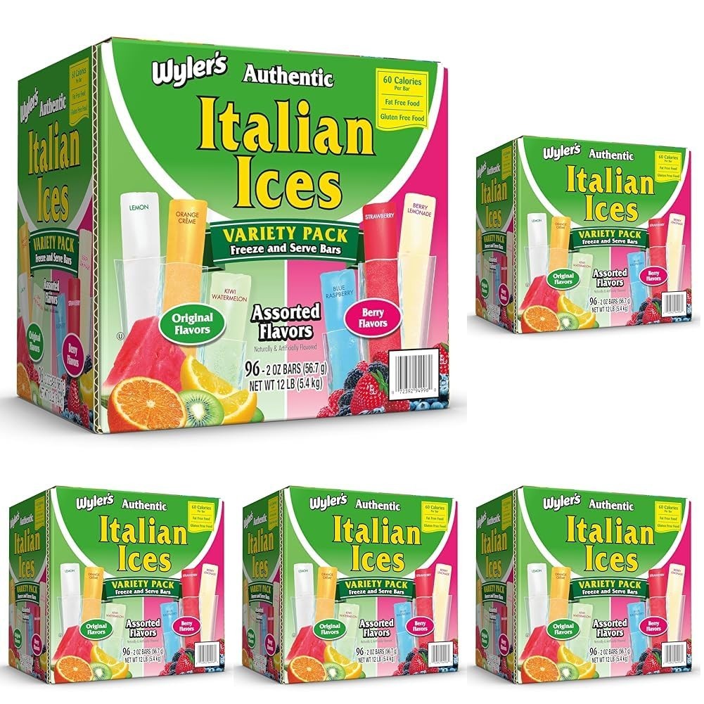 5 Pack Wyler’s Authentic Italian Ice Fat Free Freezer Bars Original Flavors bars