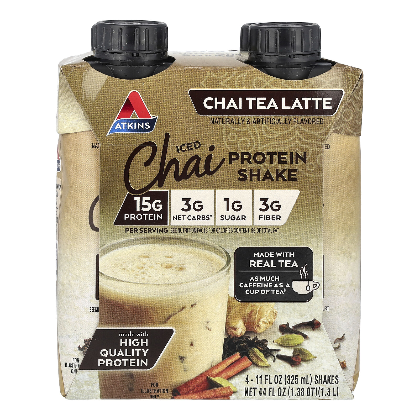 Iced Tea Latte Protein Shake, Chai, 4 Shakes, 11 fl oz (325 ml) Each