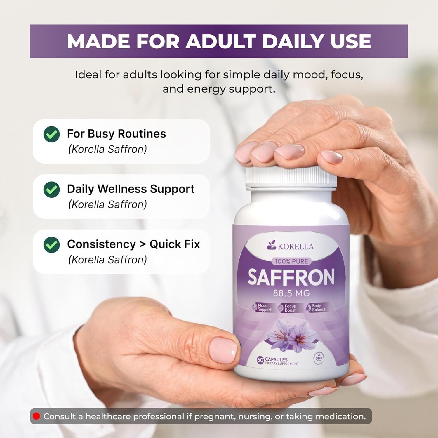 Korella Saffron Capsules 88.5mg Supplement 60ct Non-GMO Herbal Support