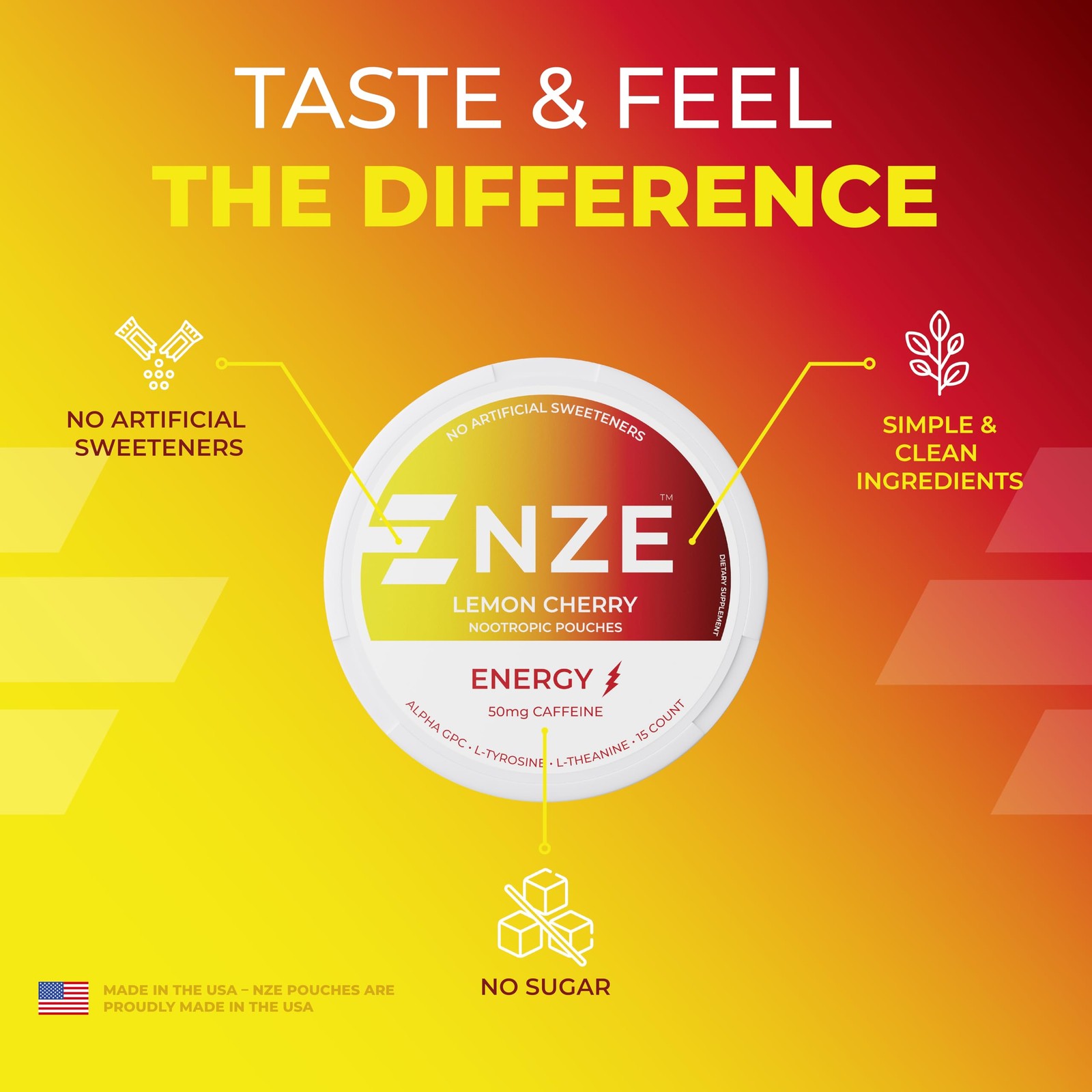 NZE Caffeine Nootropic Pouches Lemon Cherry Energy Pouches with 50mg Caffein…