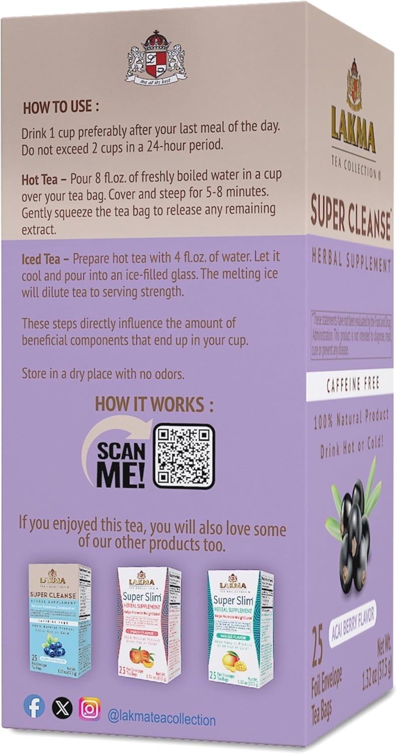 Lakma Tea – Acai Berry Super Cleanse Blend for Digestive Wellness – 25 Bags