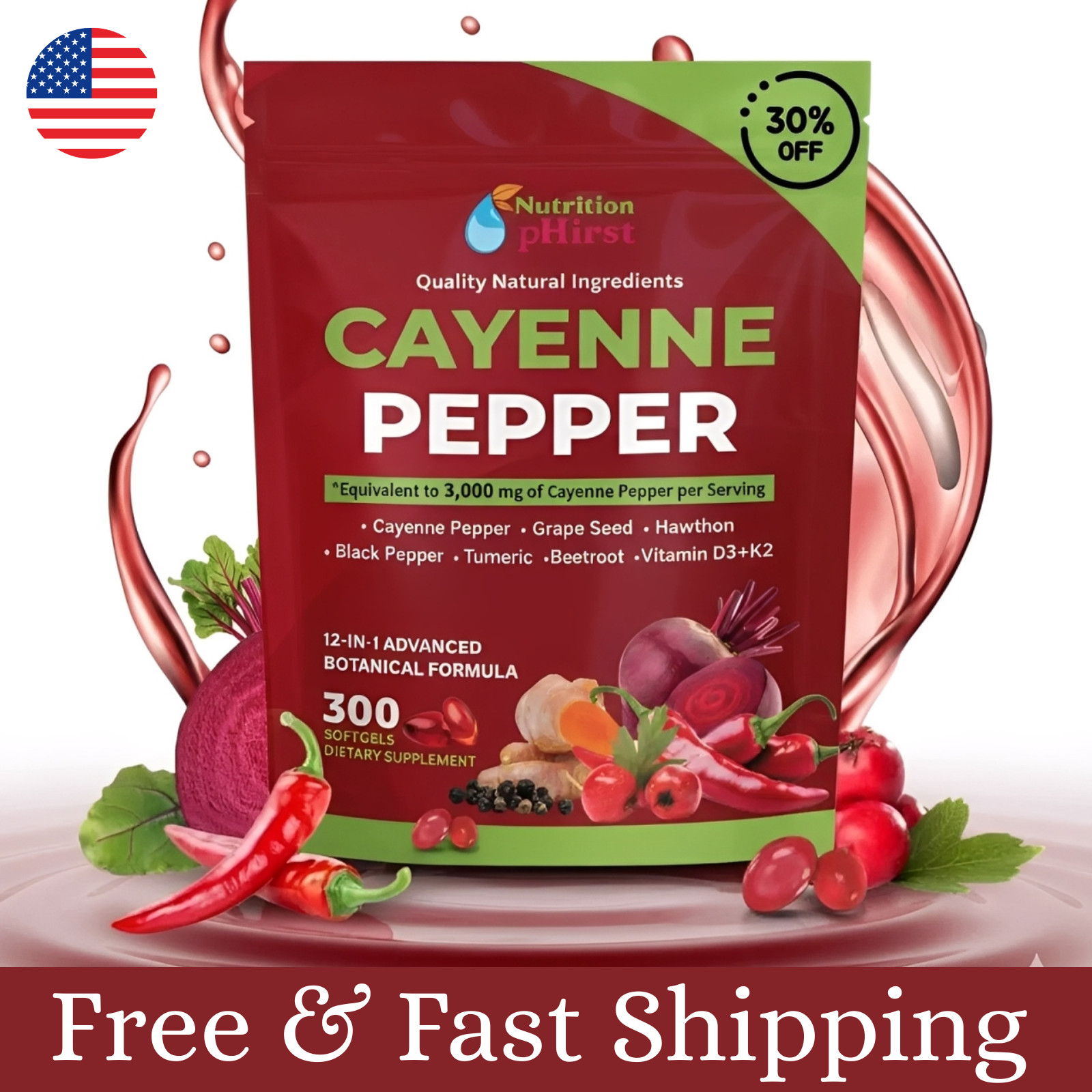 Pepper Cayenne Softgels Supplement, Supports Leg Vein, Heart and Blood Vessel