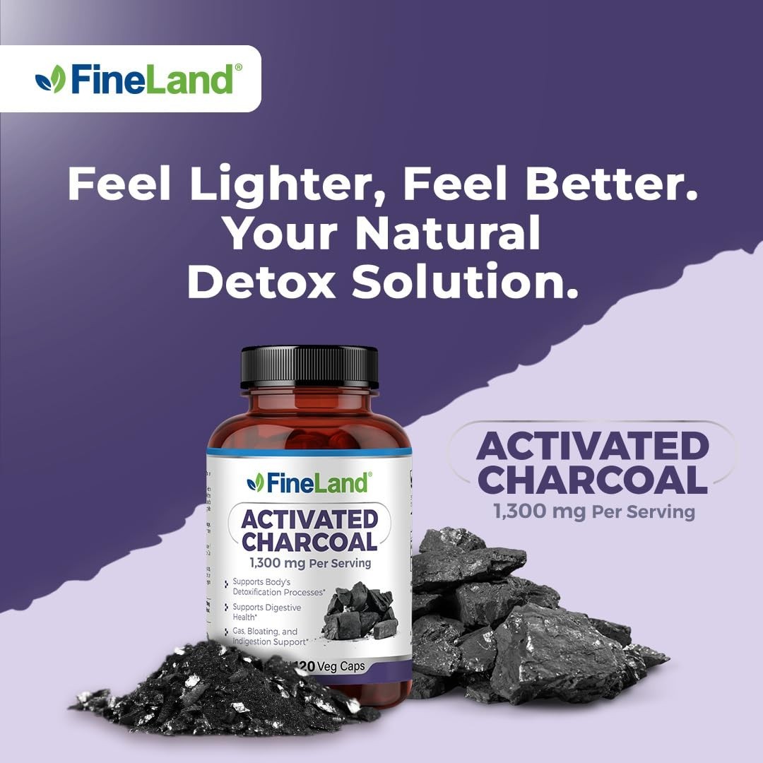 Activated Charcoal 1300mg – Digestive Detox Cleanse, Gas & Bloating Relief, 120