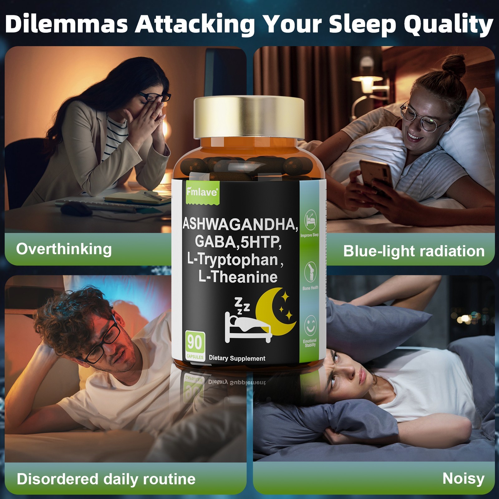 GABA 750Mg Plus 5 HTP Ashwagandha for Stress Relief, Relaxation & Sleep, Calming
