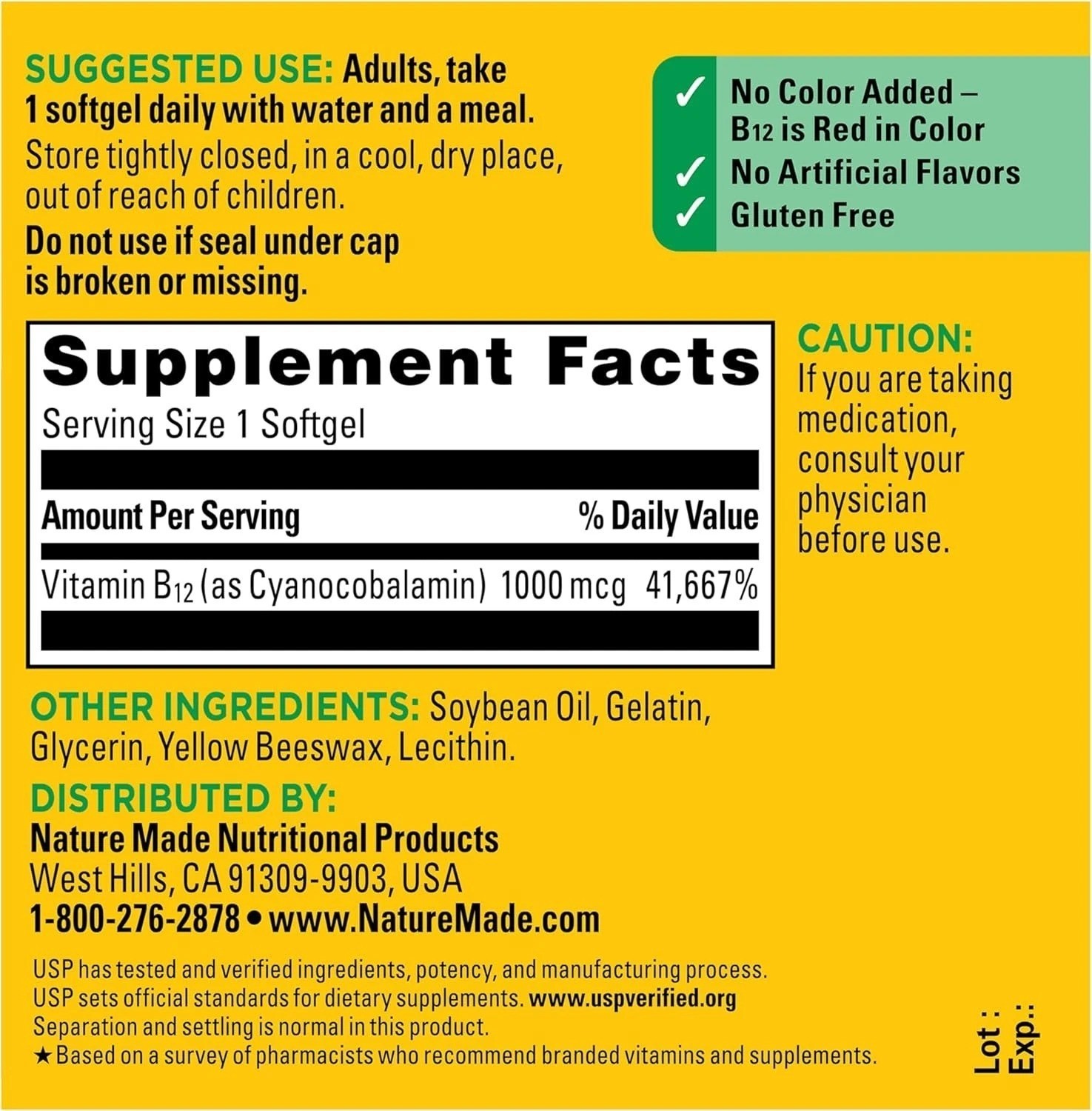 Nature Made Vitamin B12 1000 mcg, Dietary Supplement for Energy Metabolism Suppo