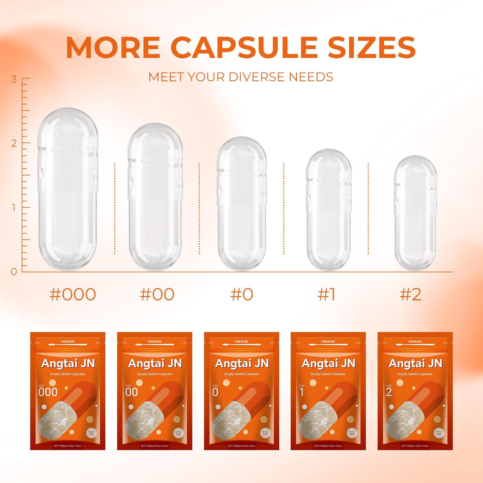Angtai JN Capsules Size 1 Empty Gelatin Pill Gel 100 Count (Pack of 1), Clear