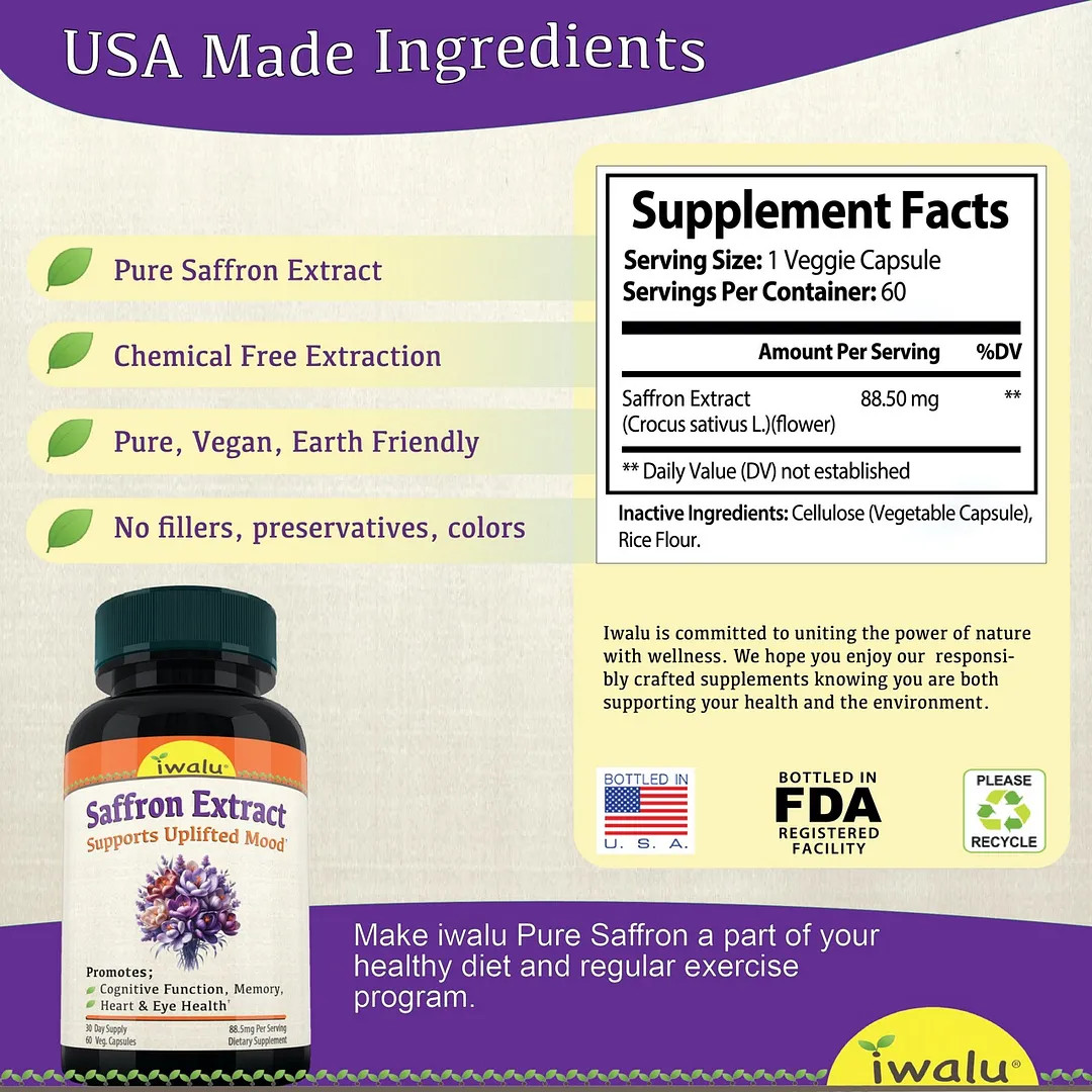 Saffron 30 Mg | Best Supplement Capsule Pill Men Women FREE SHIP