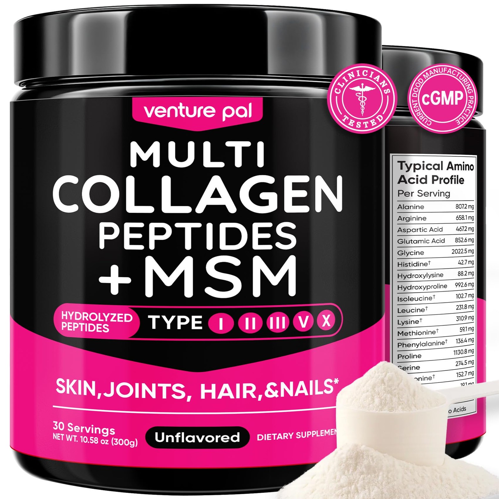 Venture Pal Multi Collagen Protein Powder Type I, II, 10.58 Ounce (Pack of 1)