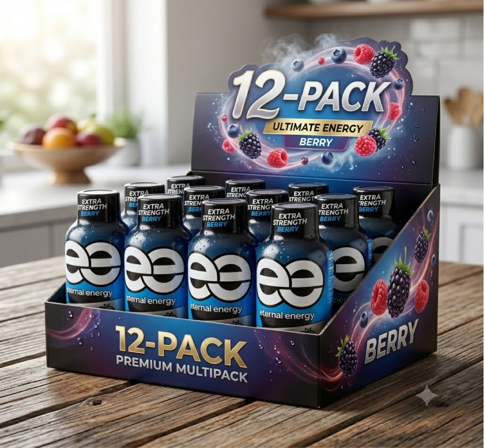 Eternal Energy Shot, Extra Strength, Berry 1.93 oz, 12 Count.
