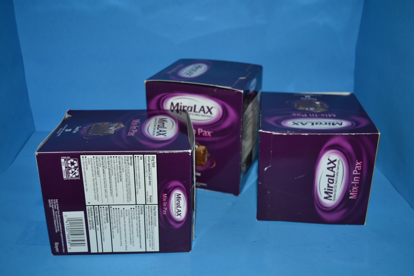 (3) MiraLAX, Mix-In Pax, Grit Free, Unflavored, 20 Packets 0.5 oz Each, 04/2027