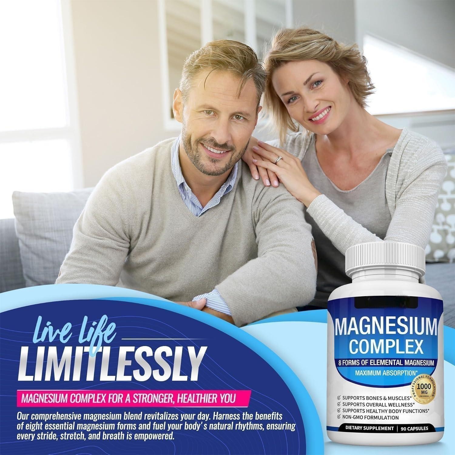 1~5x Magnesium Complex Supplement 8 Elemental 1000mg – Vegan Non-GMO 90 Capsules