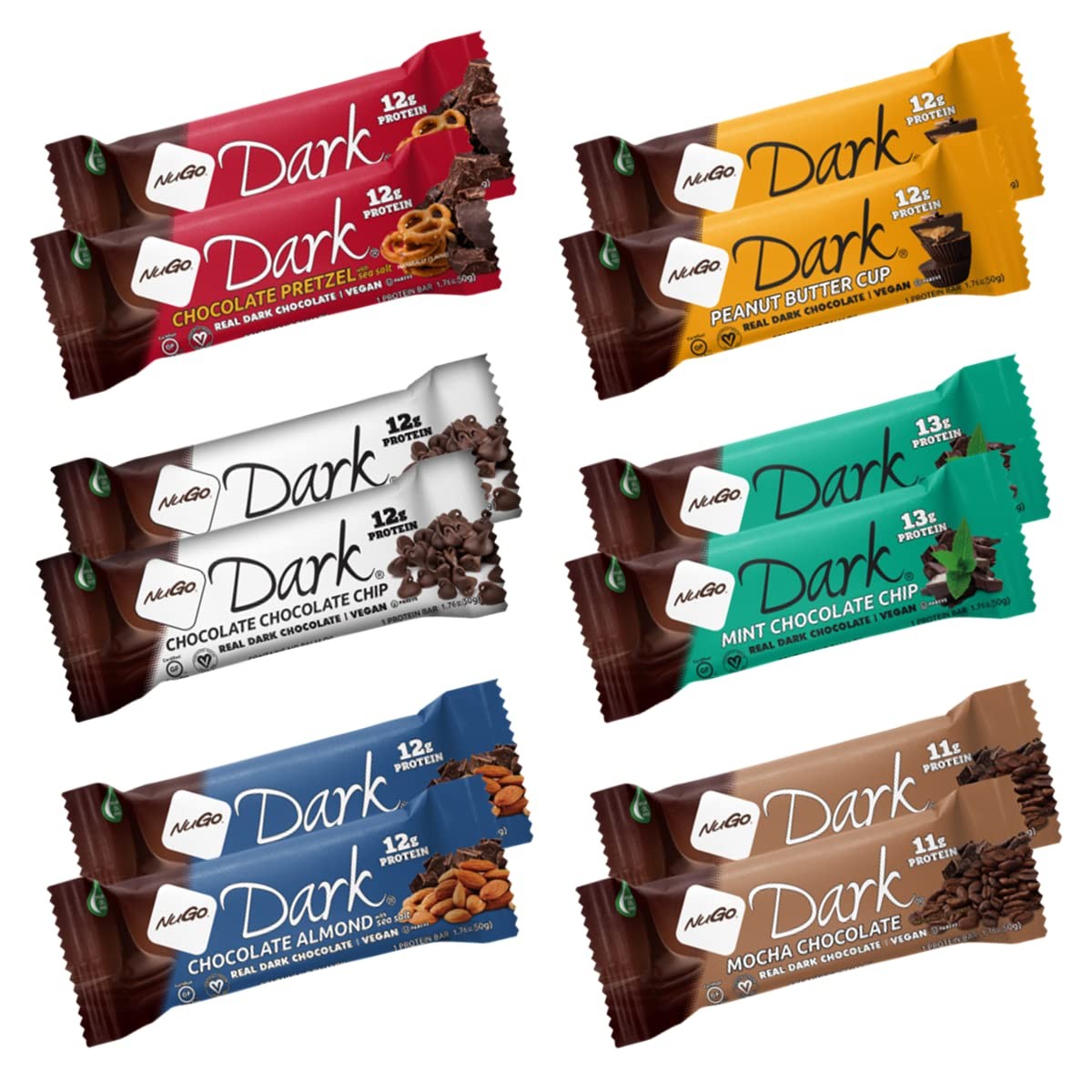 NuGo Dark Variety Box – Pretzel, Chocolate Chip, Mint 12 Count (Pack of 1)