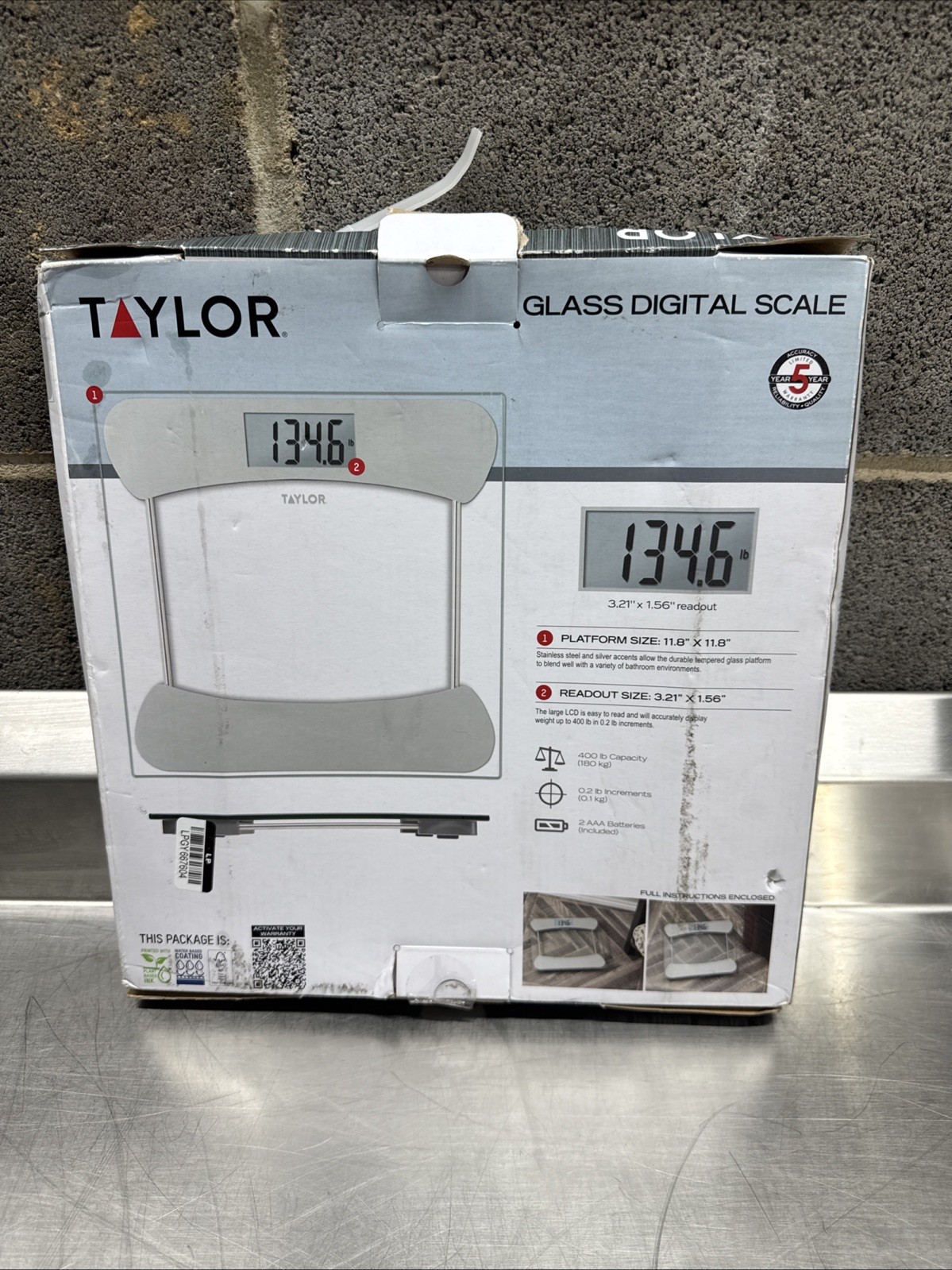 Taylor Smart Digital Body Scale Tempered Glass Platform 400 lb Capacity
