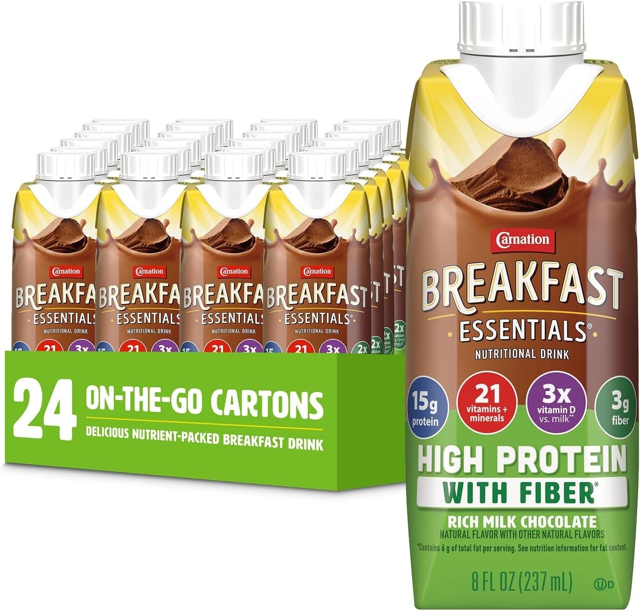 Carnation Breakfast Essentials High Protein Fiber Nutritional Drink Pack of 24