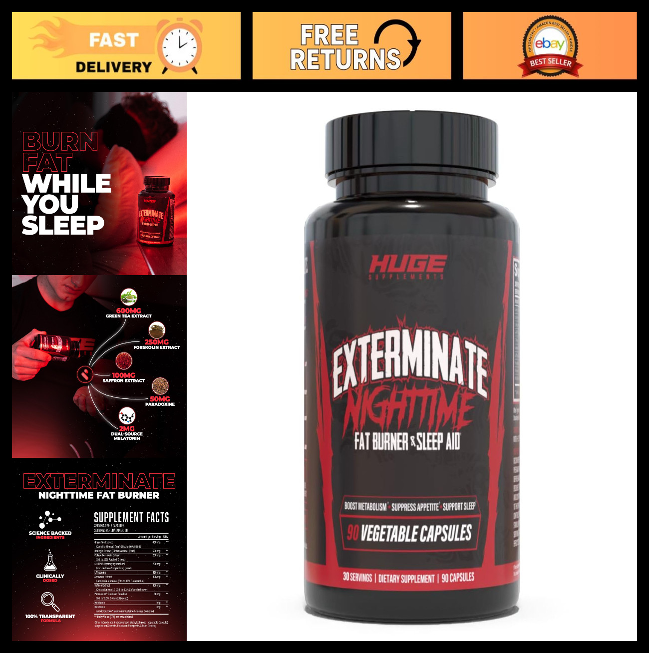 Night Time Fat Burner & Sleep Support – Boost Metabolism, Reduce Cravings, 10 In