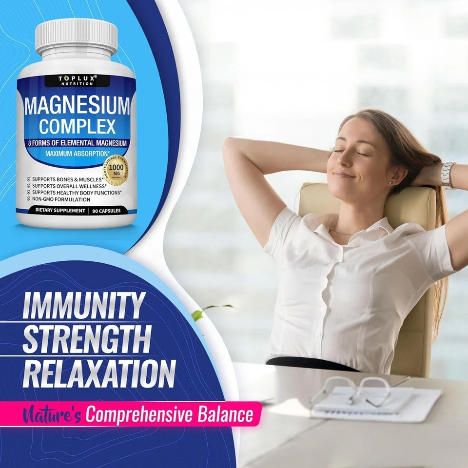 Magnesium Complex 1000mg 8-in-1 Supplement for Sleep, Calm & Cramp 90ct