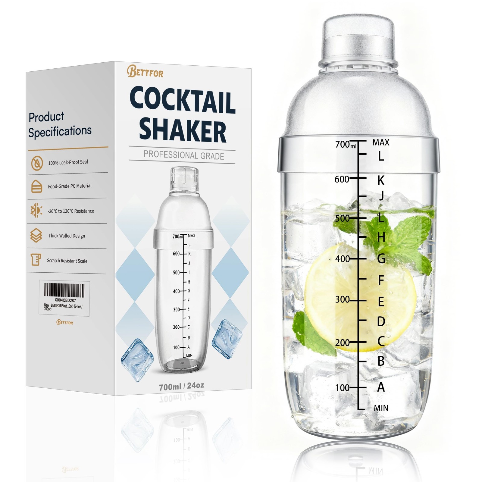 Plastic Cocktail Shaker with Measuring Scale 24oz (700ml), Leak-Proof & Shatt…