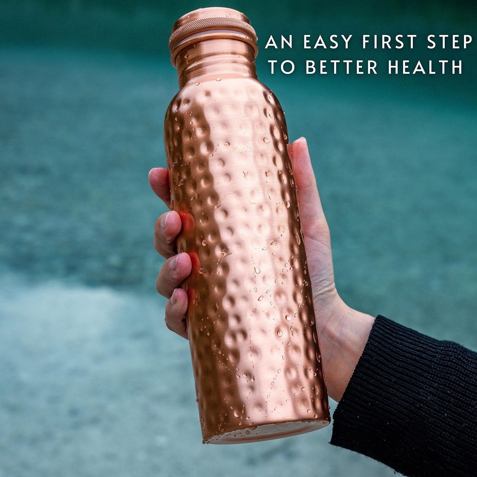 Kosdeg Copper Water Bottle – 34 Oz Extra Large – A Hammered 34 Ounces,
