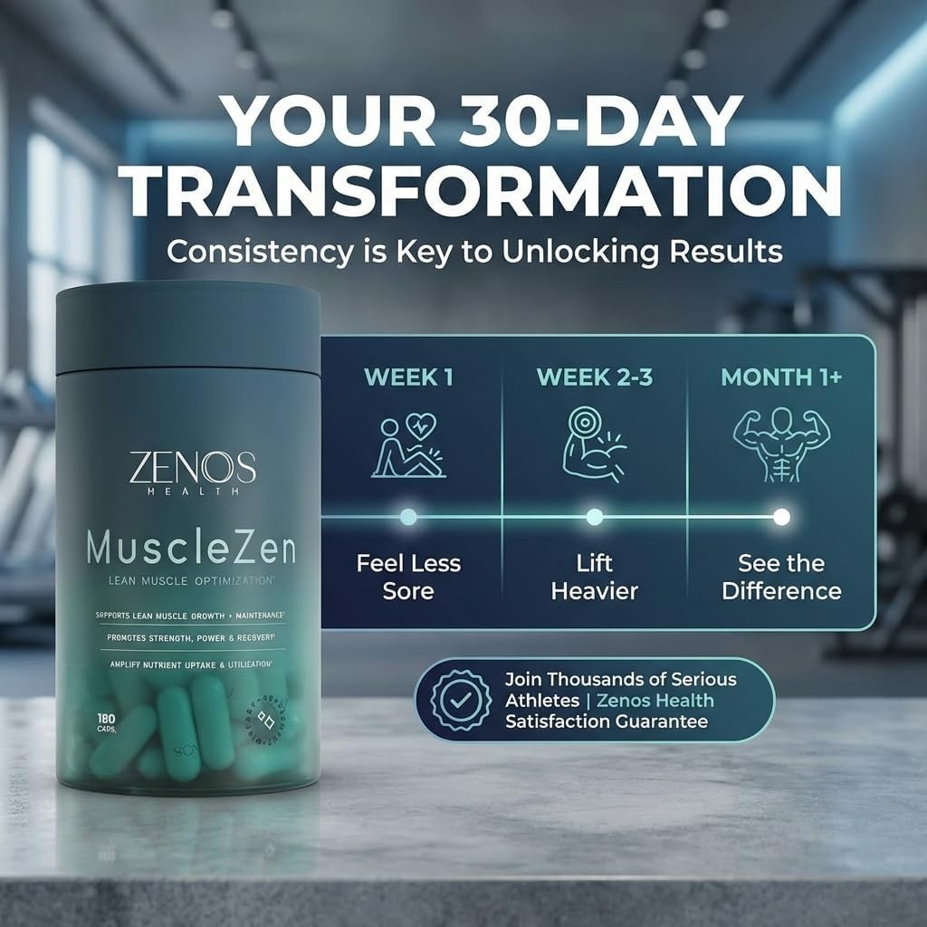 Zenos Health MuscleZen Muscle Builder for Men – ATP Supplements for Strength …