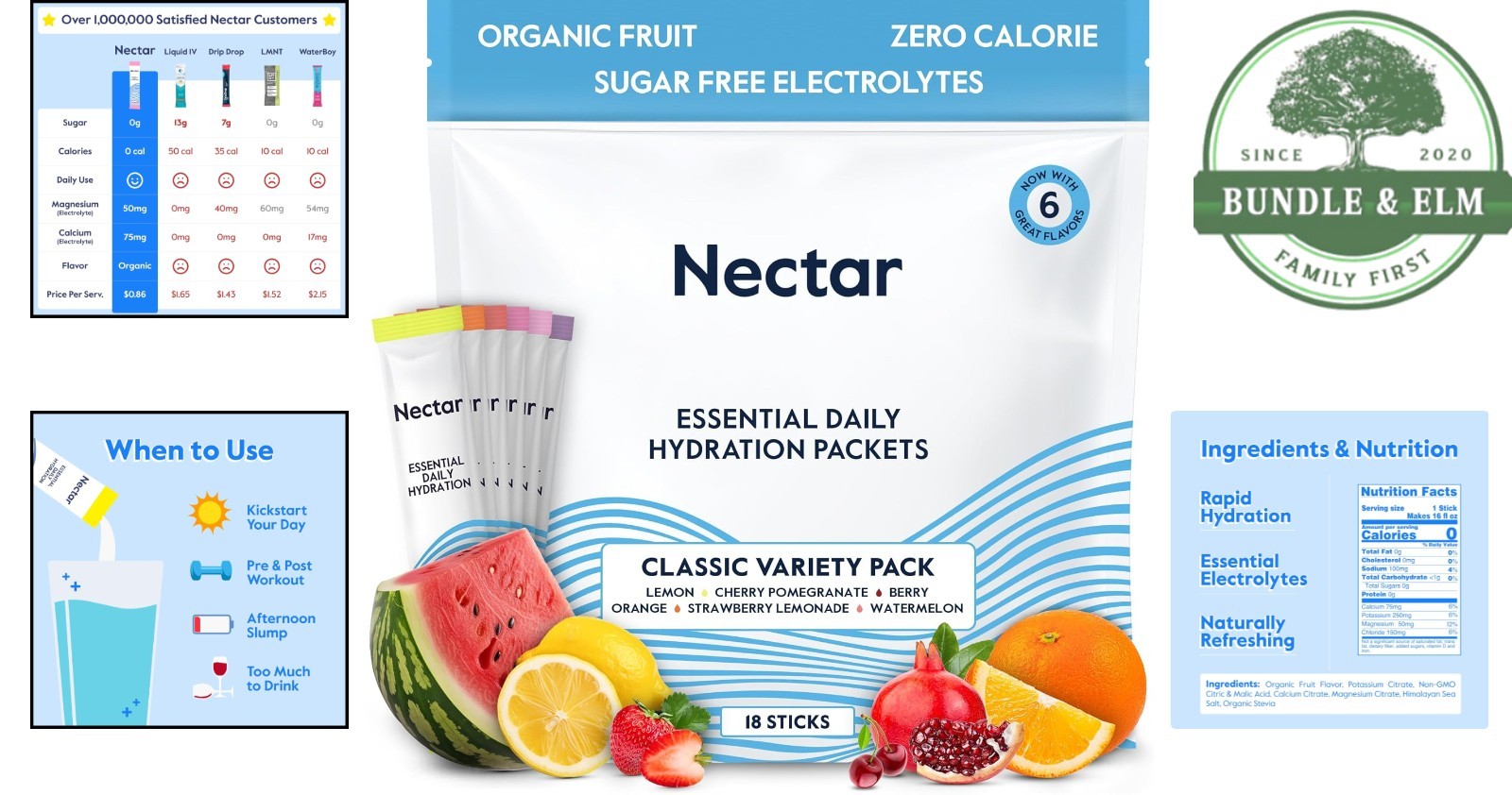 Organic Electrolyte Drink Mix for Dehydration Relief, Zero Calorie Packets