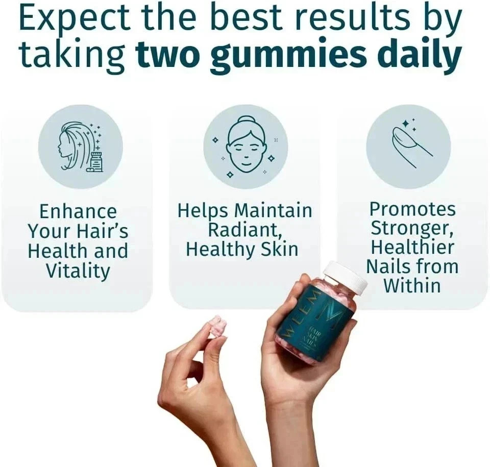 5 pack of WEEM Hair Skin and Nails Gummies, Vegan biotin Vitamins, Healthy Hairs
