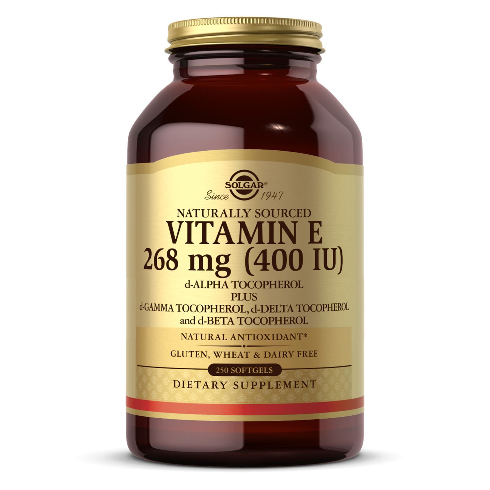 Solgar Vitamin E 268 mg 400 IU Mixed d-Alpha Tocopherol Tocopherols 250 Sgels