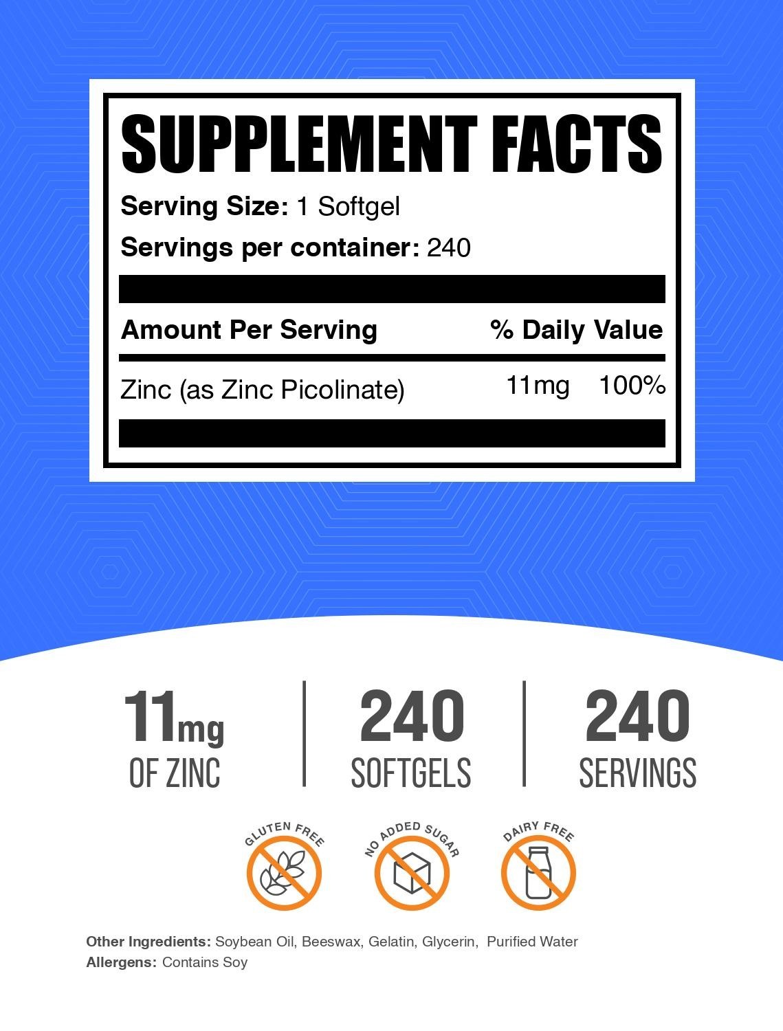 BulkSupplements Zinc Picolinate – High Potency – Gluten Free – 240 Softgels