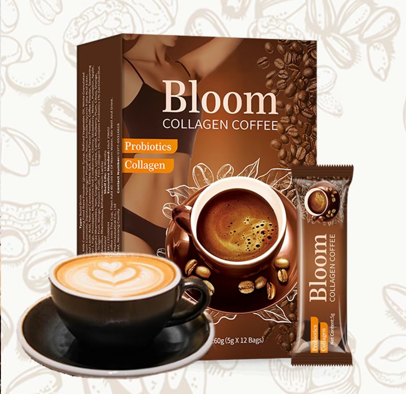 Bloom Probiotic Collagen Coffee Anti-Aging Fitness Drink 10 Sachets 100g