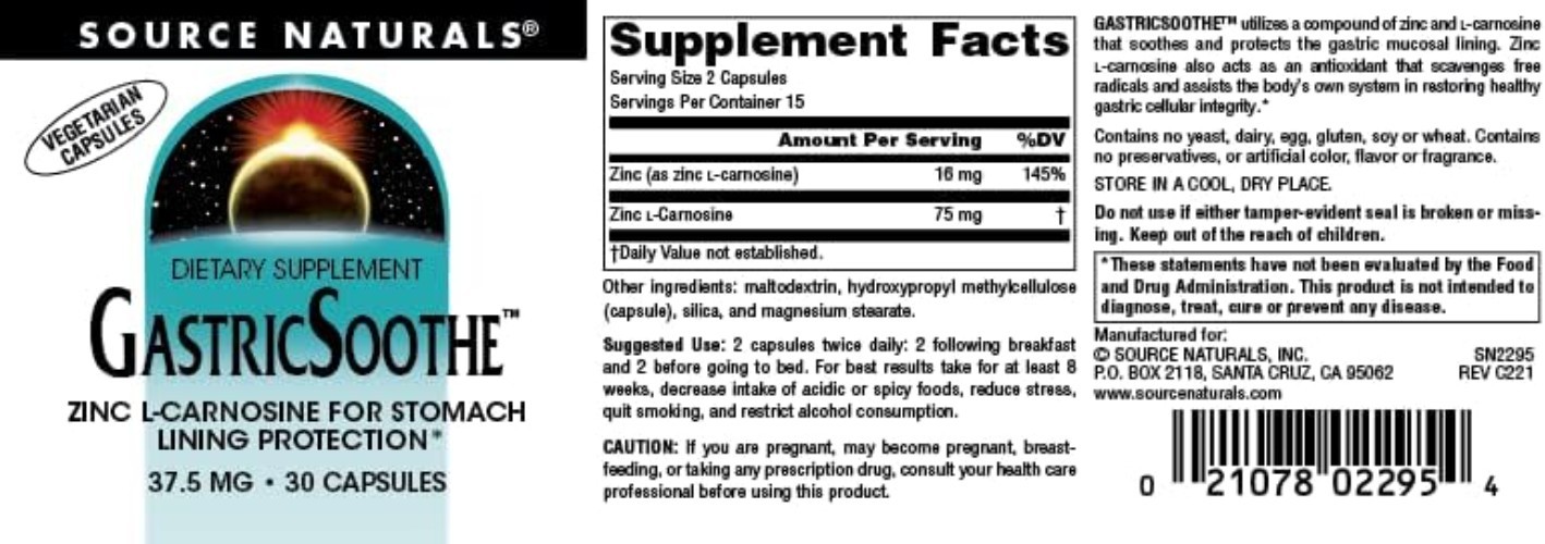 Soothing Zinc L-Carnosine – 30 Count Gastric Health Capsules, Made in the USA