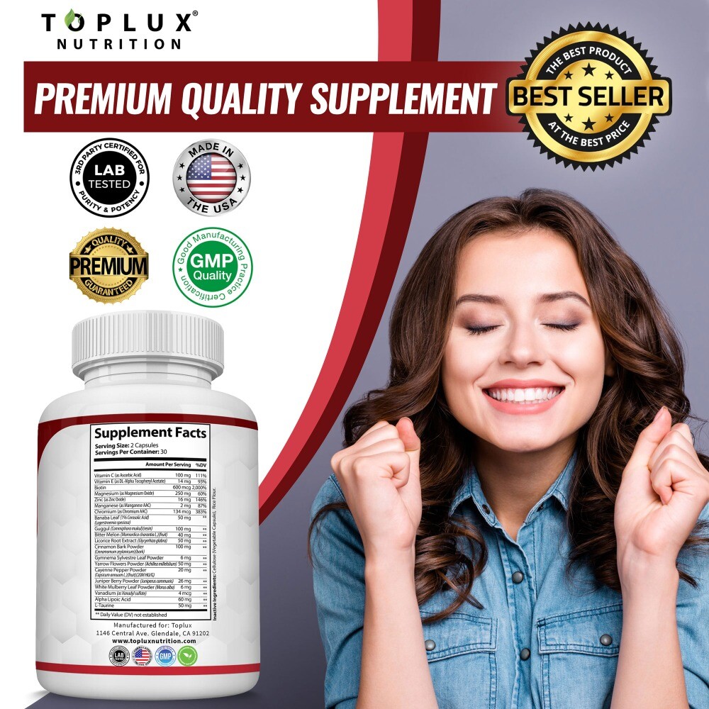 BLOOD SUGAR BLEND SUPPORT Alpha Lipoic Acid Cinnamon 20 Herbs Complex 60 Capsule