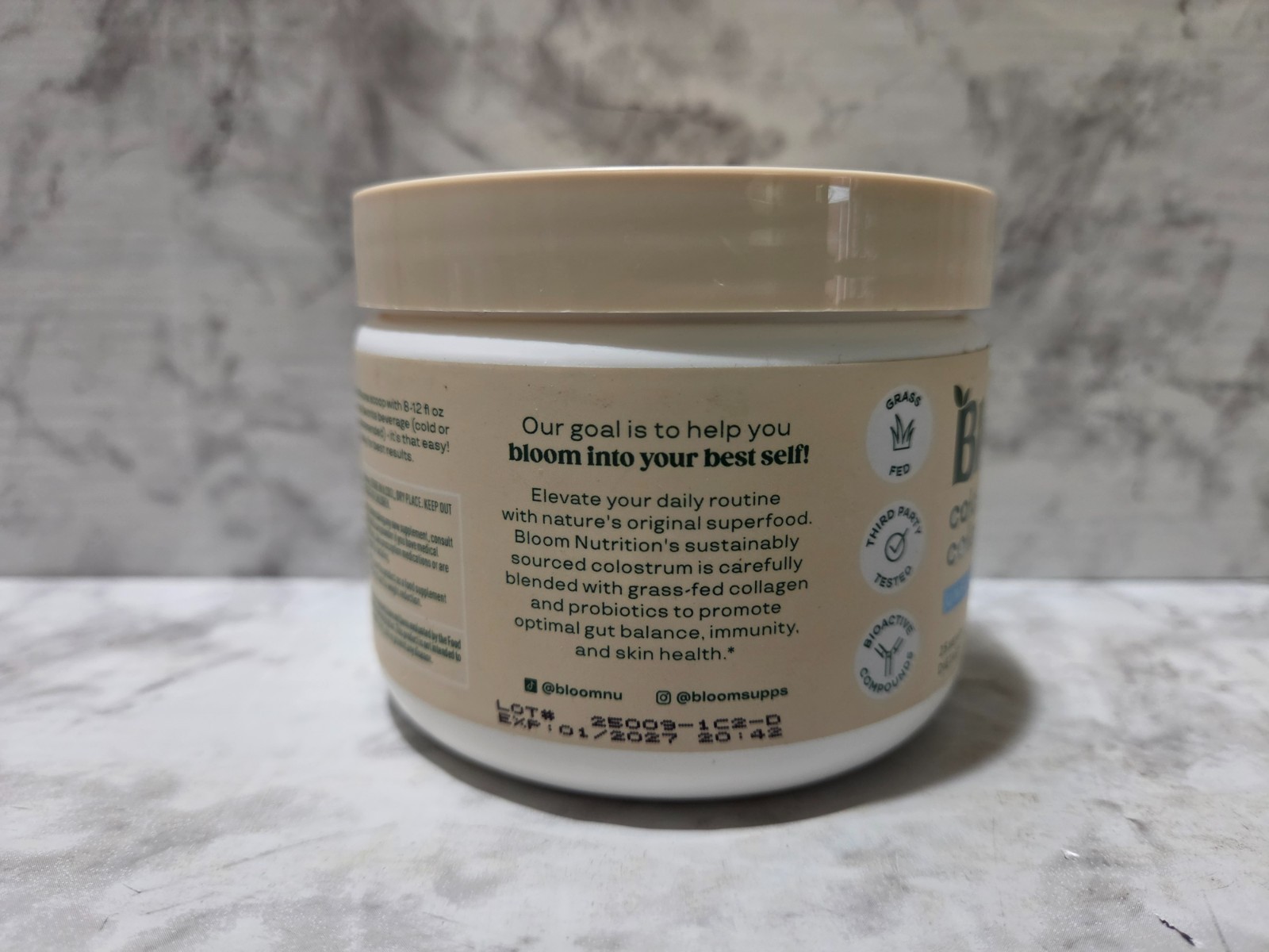 Bloom Colostrum & Collagen Peptides Unflavored 25 Servings 4.16 OZ 1/2027