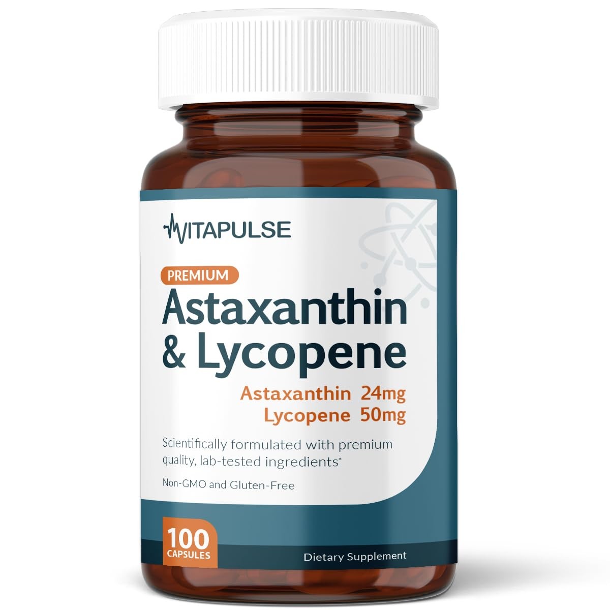 Astaxanthin 24mg & Lycopene 50mg Supplement, 100 Veg Capsules, Non-GMO