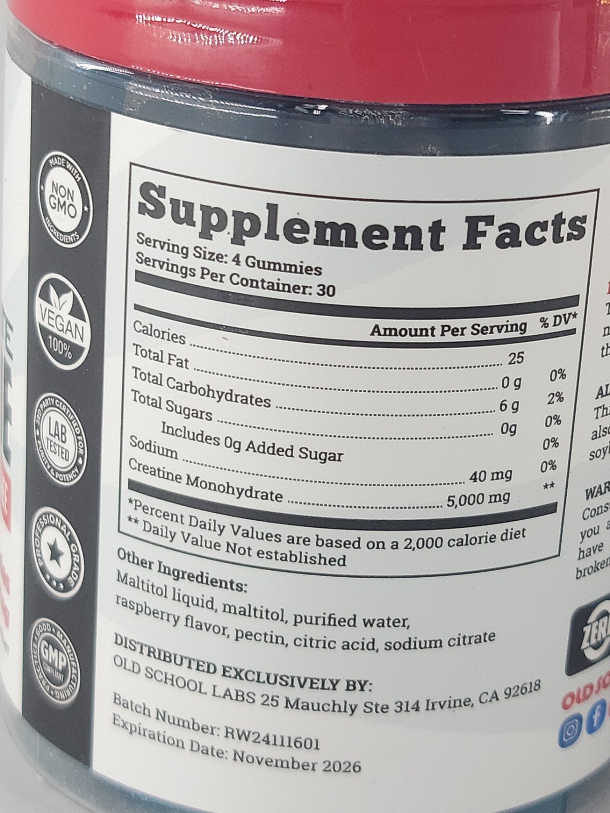 Old School Labs Creatine Monohydrate Gummies -5g per Serving Best Creatine 11/26