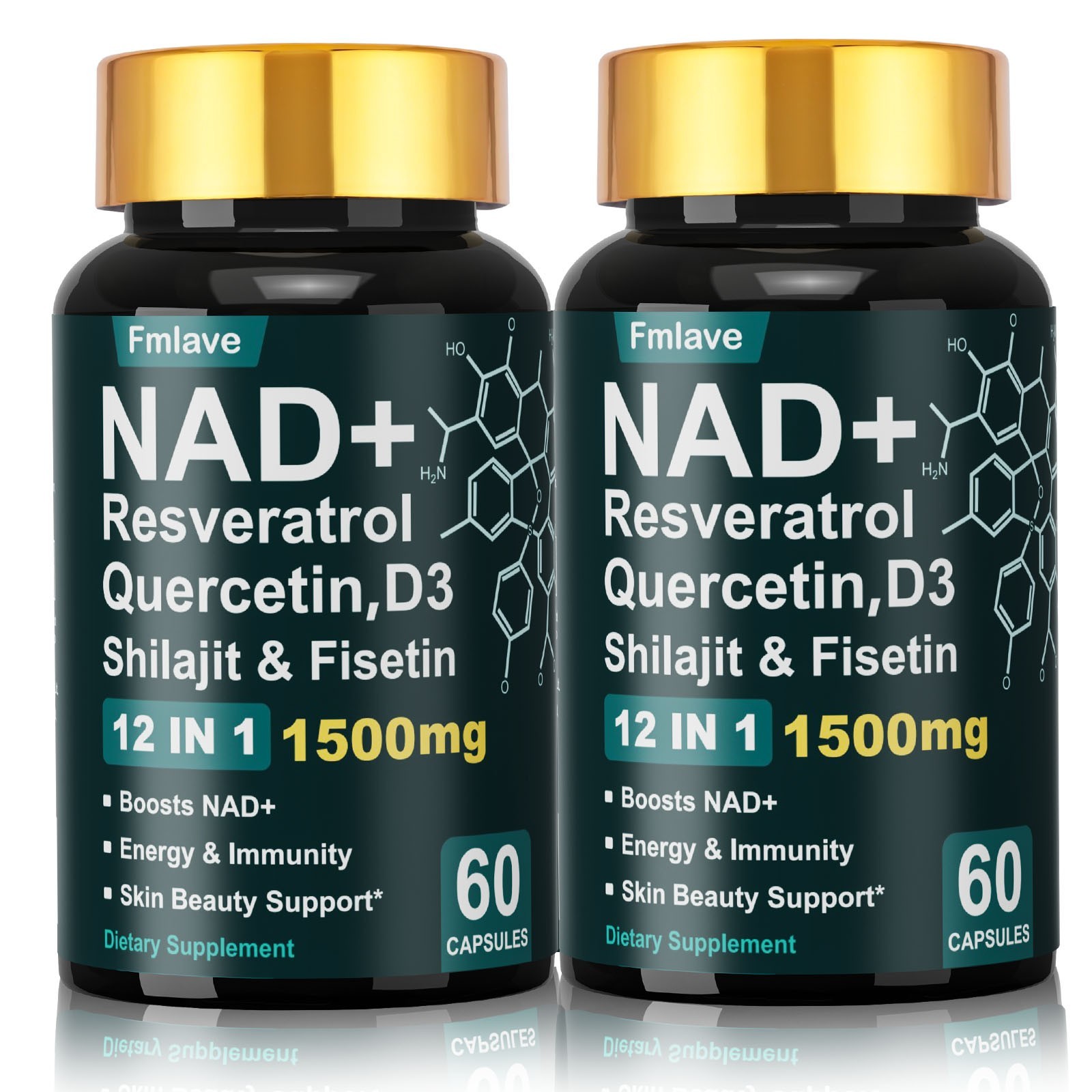 2x NAD+ Supplement 1500mg with Resveratrol | Cellular Health & Energy | 120 Caps