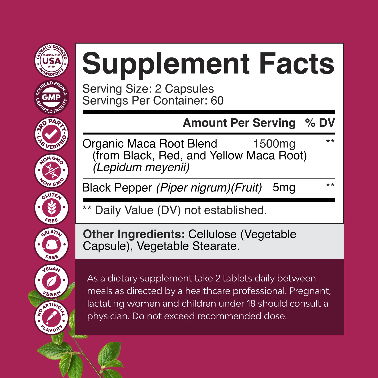 Organic Maca Root Capsules for Women – Potent Herbal Supplement 120ct