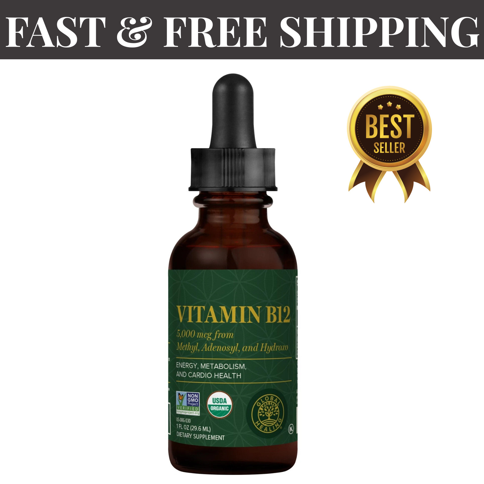 Vitamin B12, 5000 mcg, 3-in-1 pure Liquid Vitamin B12, 30-Day Supply (1 Oz)