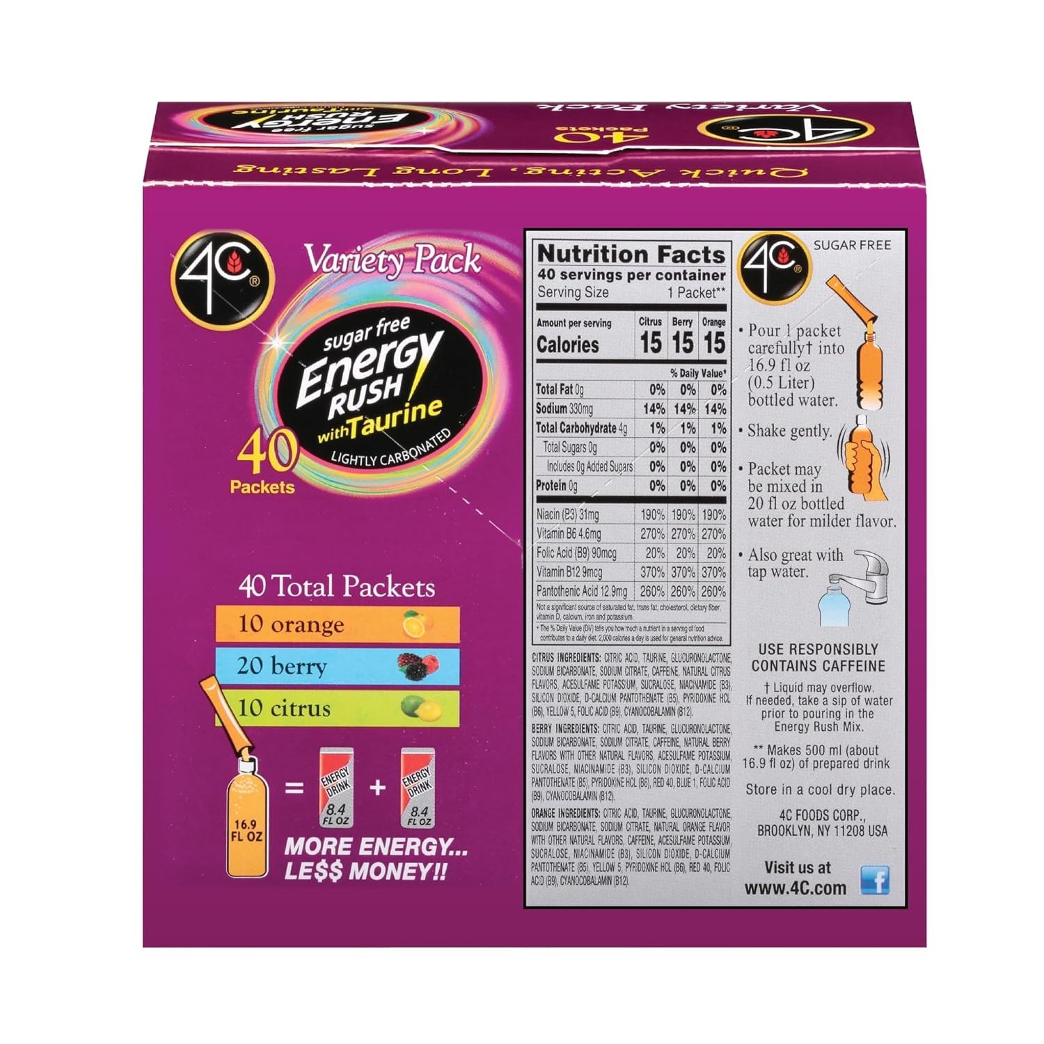 On-the-Go Energy Rush Stix Variety Pack – 40 Sugar-Free Single Serve Sachets