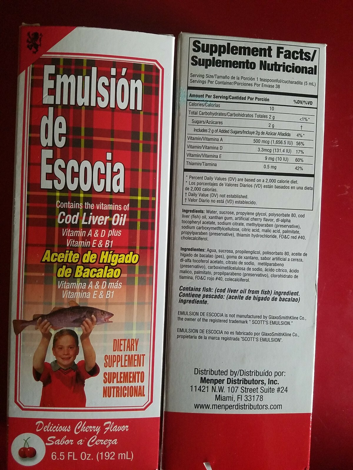 TWO PACK EMULSION DE ESCOCIA COD LIVER OIL AND VITAMIN A, E,B1 & D 6.5 OZ EACH