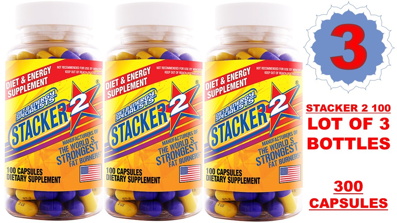 3X Stacker TWO 100 Capsules/Bottle Energy Weight Loss 10/24 (Lot of 3)