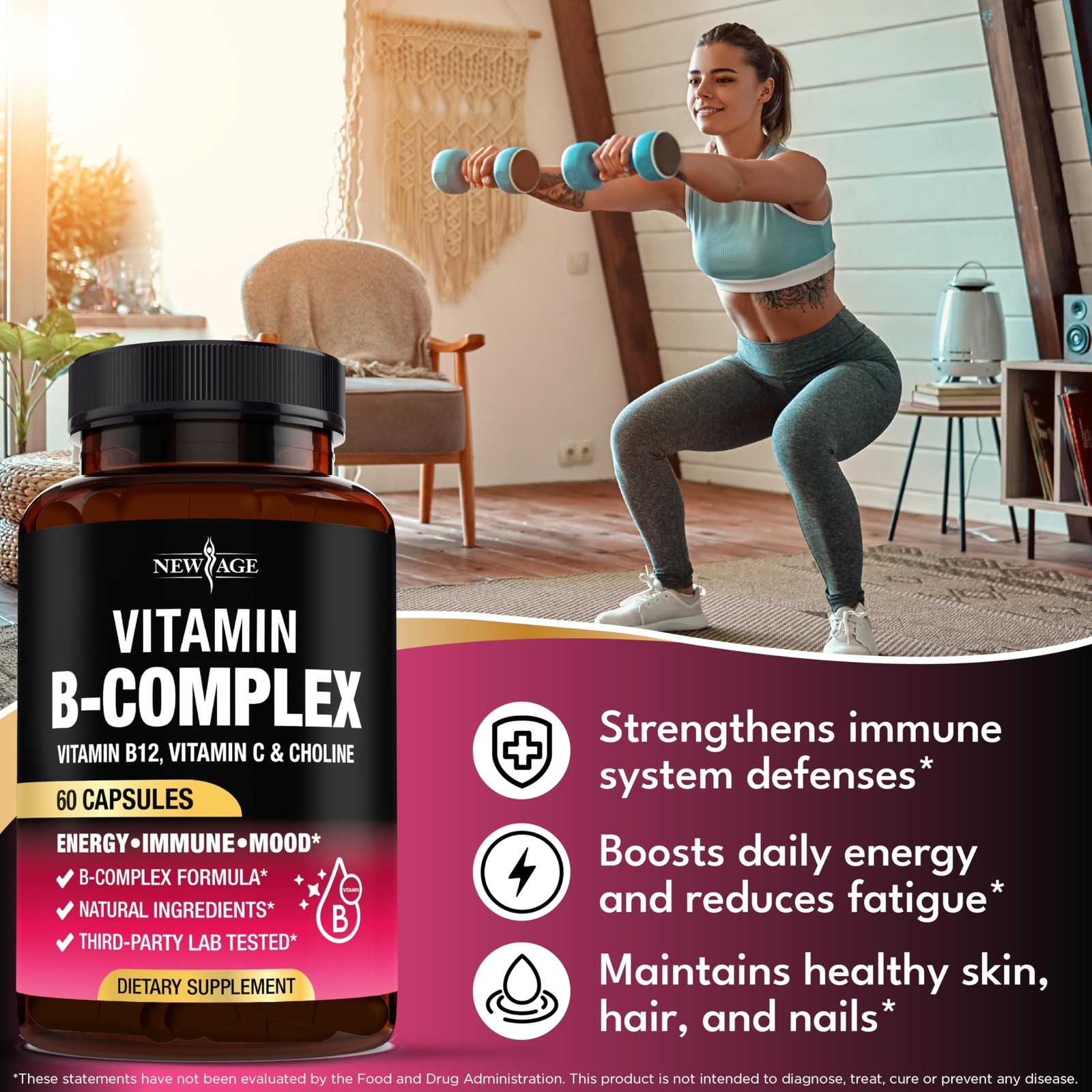 Vitamin B Complex for Men & Women – Made in USA – 60 Count (Pack of 2)