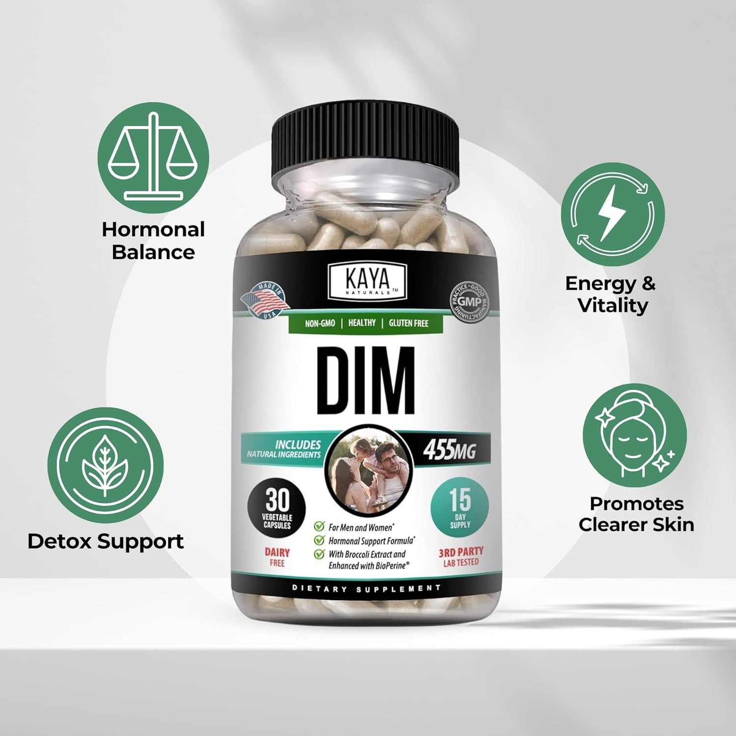 DIM Supplement BioPerine 455mg for Menopause Estrogen Metabolism Hormone Balance