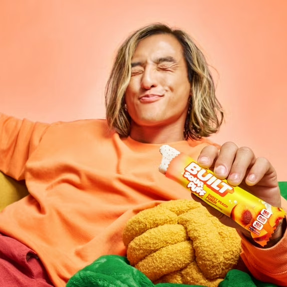 BUILT Sour Puff Protein Bar, Sweet Peach Punch, 16g Protein, Collagen, 150 Calor