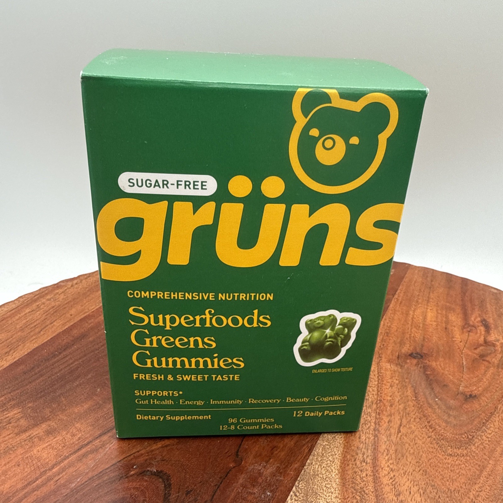 Gruns Adults Super Greens Gummies, Superfood Gummy Bears 12 Daily Packs