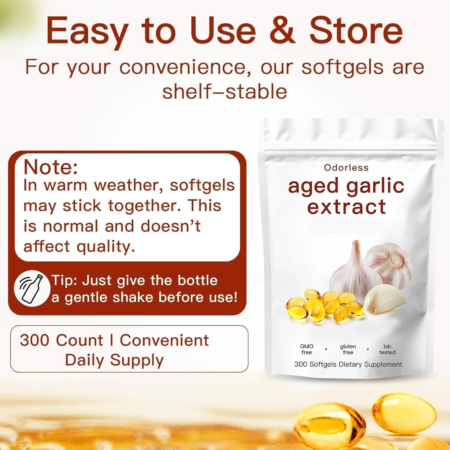 Odorless Garlic Softgel) Per Servings,300 Softgels (250 mg per 7500mg